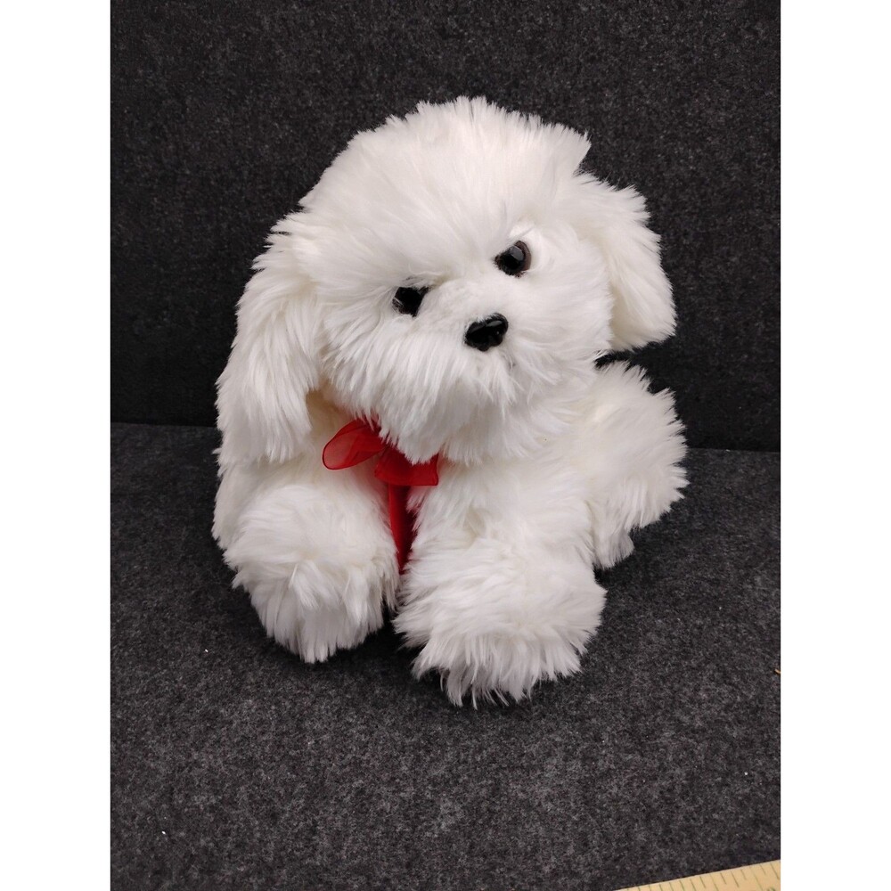 Dan Dee Collector's Choice White Dog Plush Stuffed Animal Red Ribbon